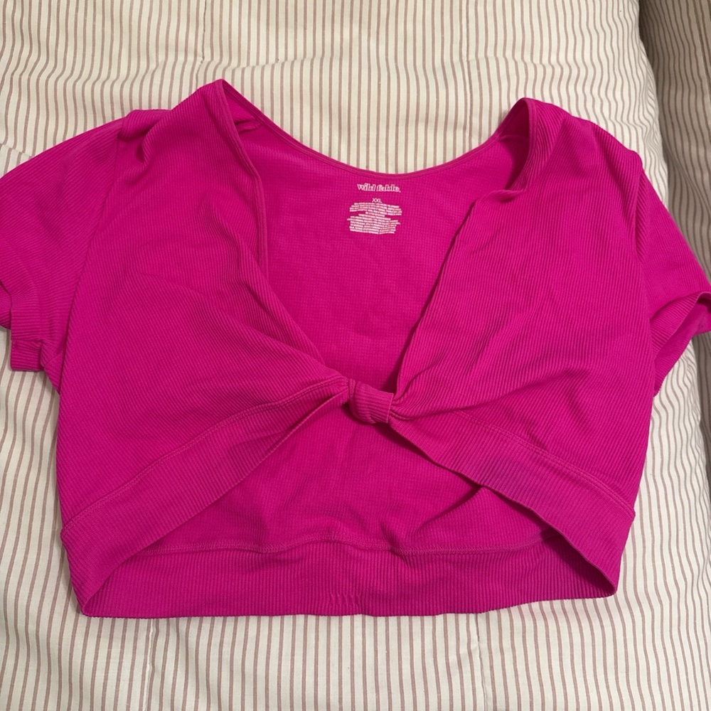 Wild Fable Pink Tie Front Crop T-Shirt